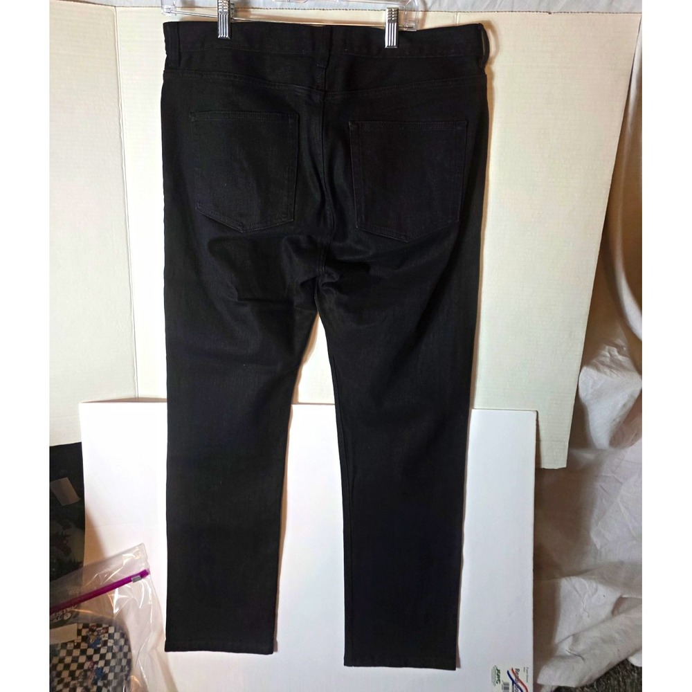 Everlane Mens Black Dark Wash Denim Jeans Slim Straight 5-Pocket Button Zip
